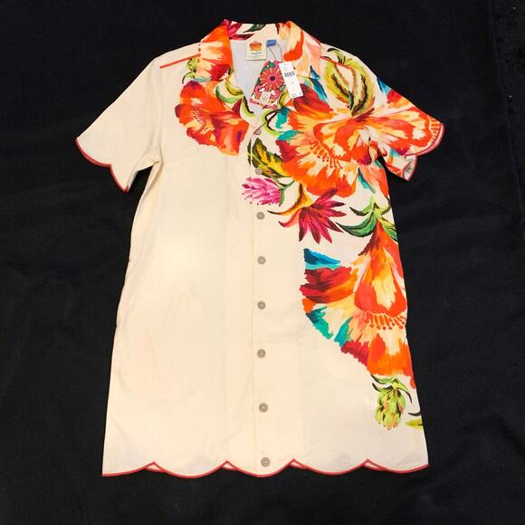 Medium- Farm Rio Anthropologie Womens Shirt Dress Med Linen Blend Floral Button - Picture 2 of 15